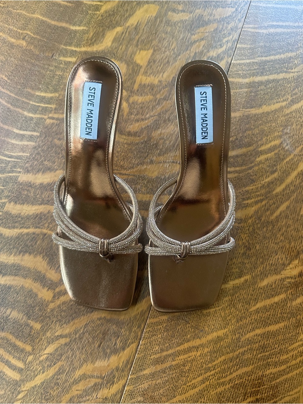 Nordstrom bronze metallic knot-strap slide mules